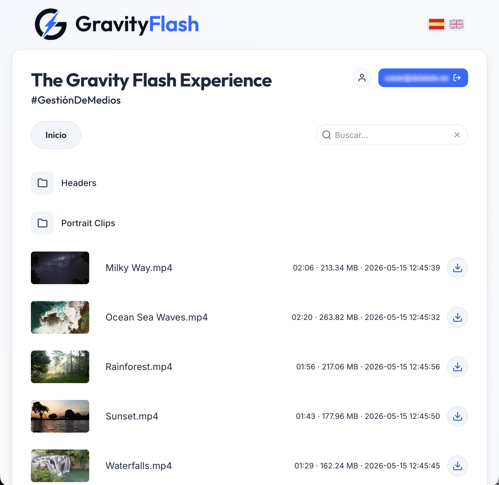 Explorador de contenidos en GravityFlash
